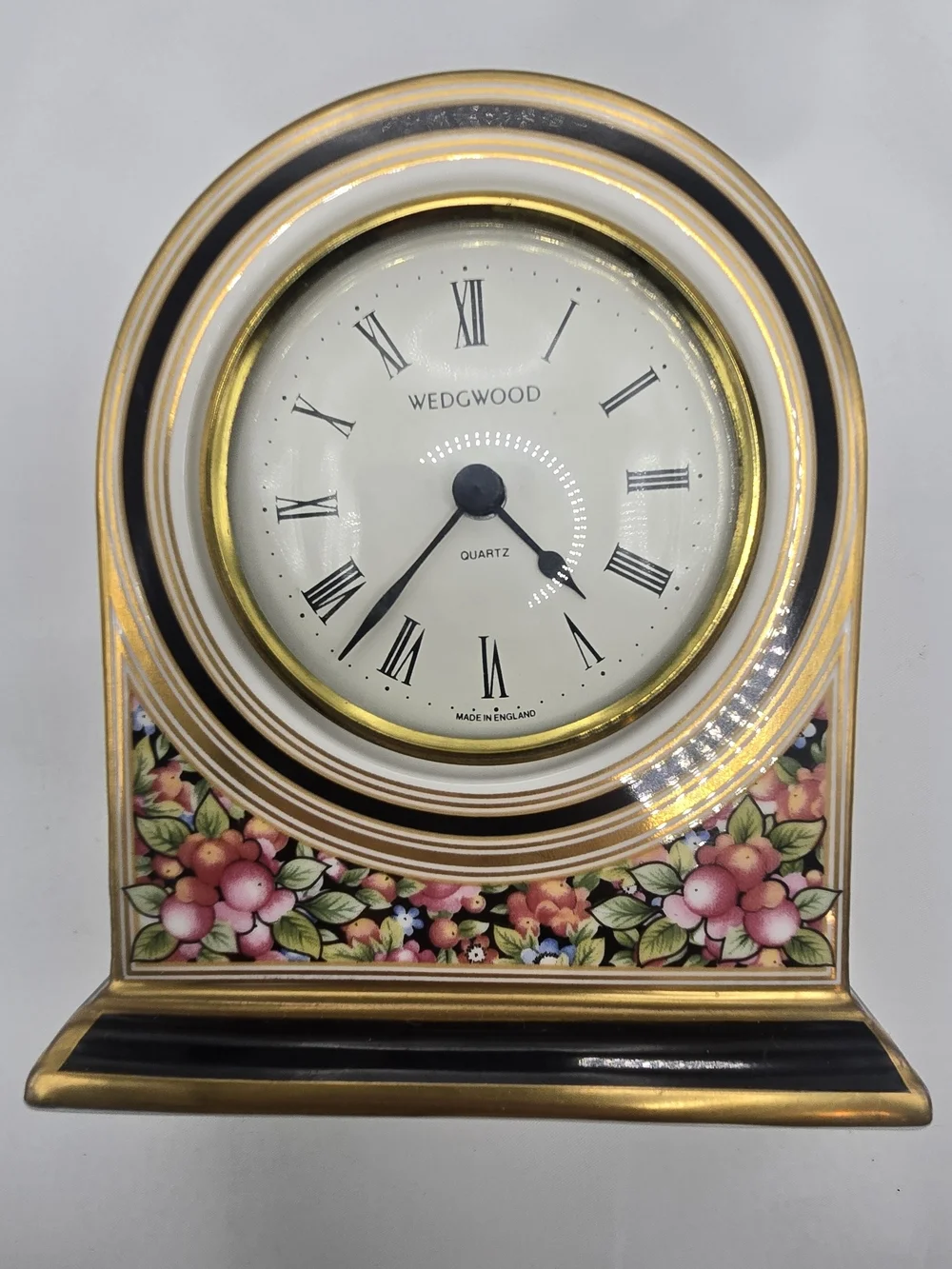 Wedgwood Clio Bone China Quartz Mantel Clock Made in England Vintage Floral